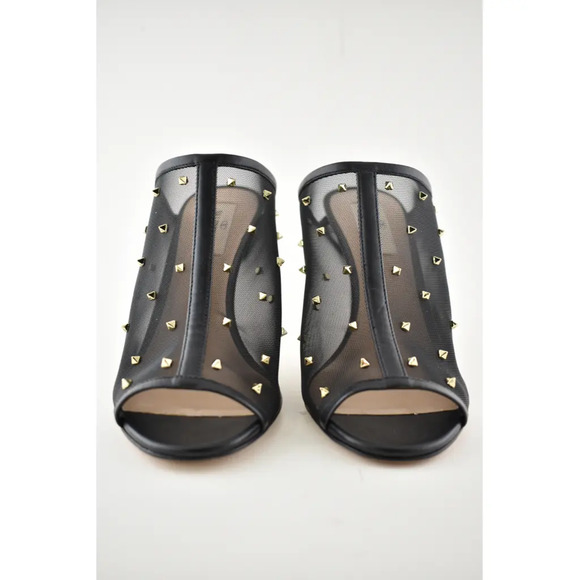 Valentino Rockstud Black Shining Mesh Mule Slide Backless Sandal Heel Pump 36.5 - Picture 5 of 10